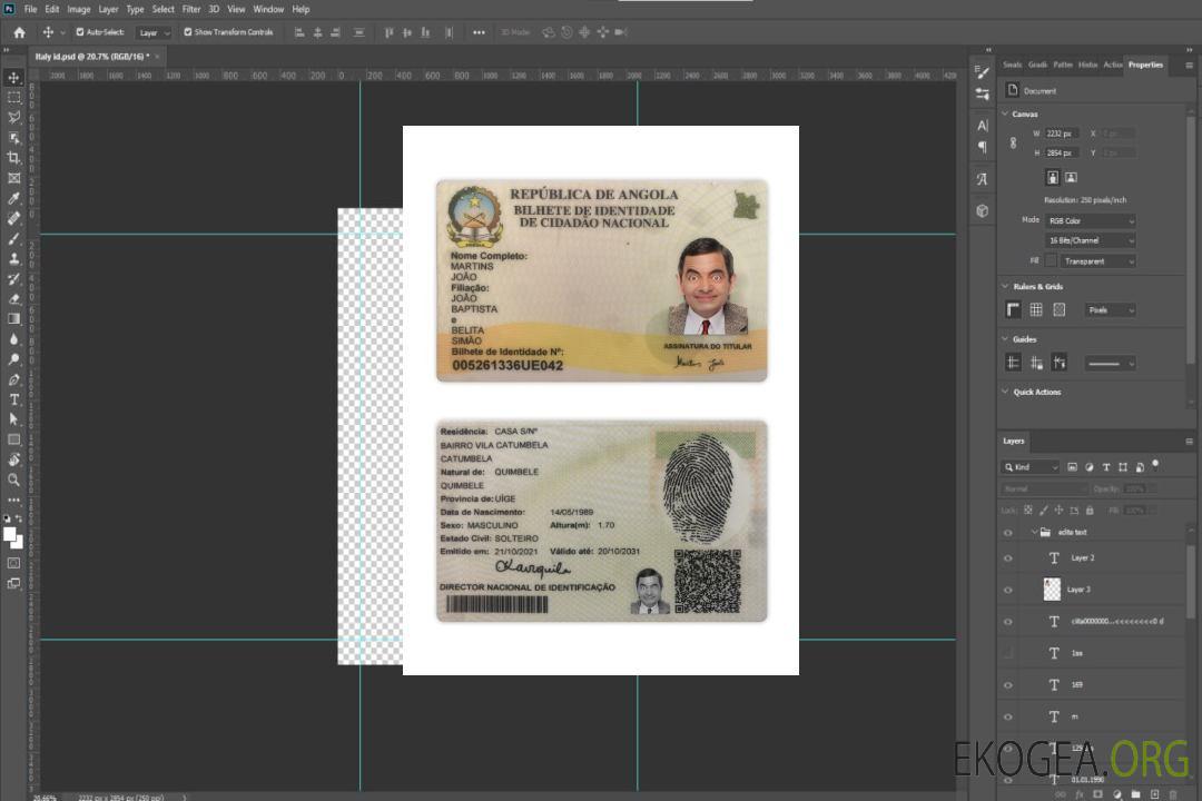 Carte d'identité angolaise 2021-présent template Carte d'identité angolaise 2021-présent template